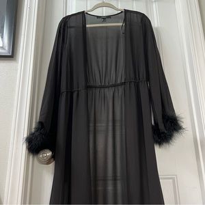 Forever 21 Glamorous sheer robe with feather hem
